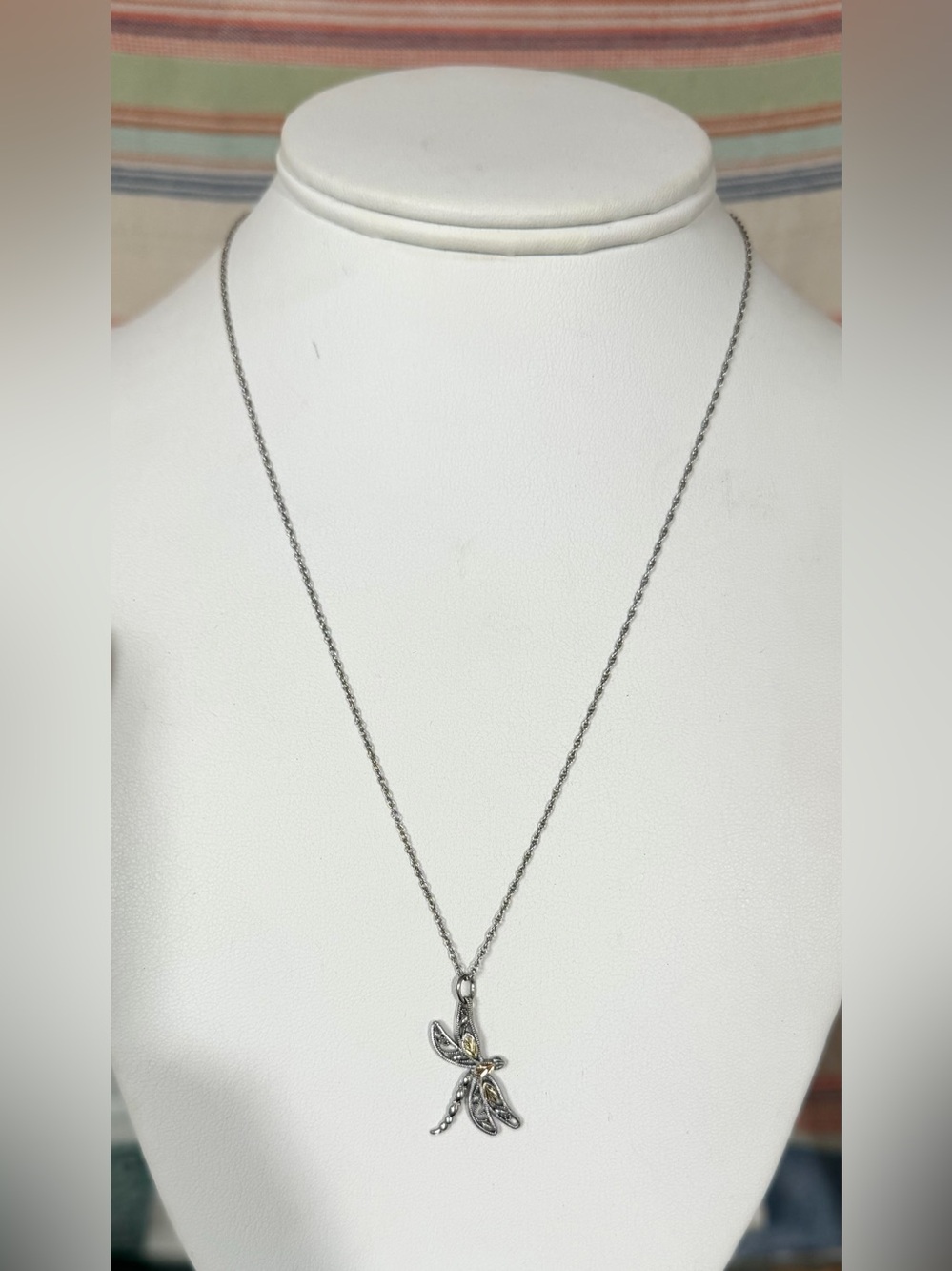 Sterling Silver & Black Hills Gold Leaf Dragonfly Pendant Necklace - 18”